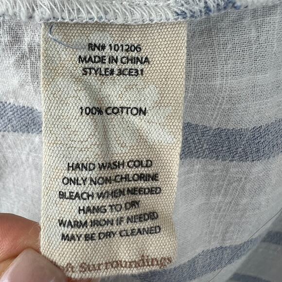 Soft Surrounding White Blue Top Cotton Striped Collared Half Placket Size XL - Picture 8 of 9